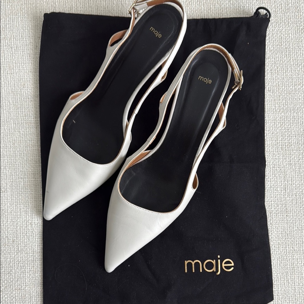 MAJE White black kitten heel strappy slingback sandal 40